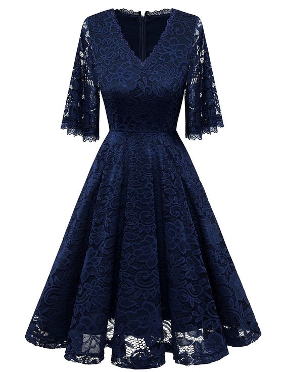 V-neck Bell Sleeve A-line Knee Length Lace Bridesmaid Dress Homecoming Dress With Lace cg23634