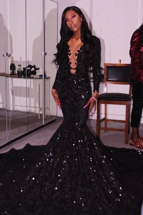 Black Deep V Neck Long Prom Dress , Mearmaid Prom Dress cg24442