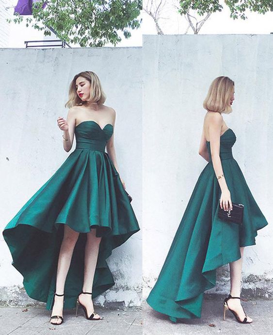 Elegant Strapless High Low homecoming Dress Green Formal Evening Gown cg246