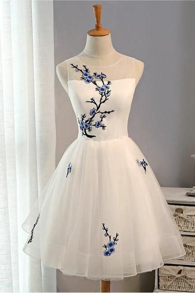 Lace up Tulle Short Homecoming Dress, Elegant White homecoming Dress, Cheap Party Dress cg313