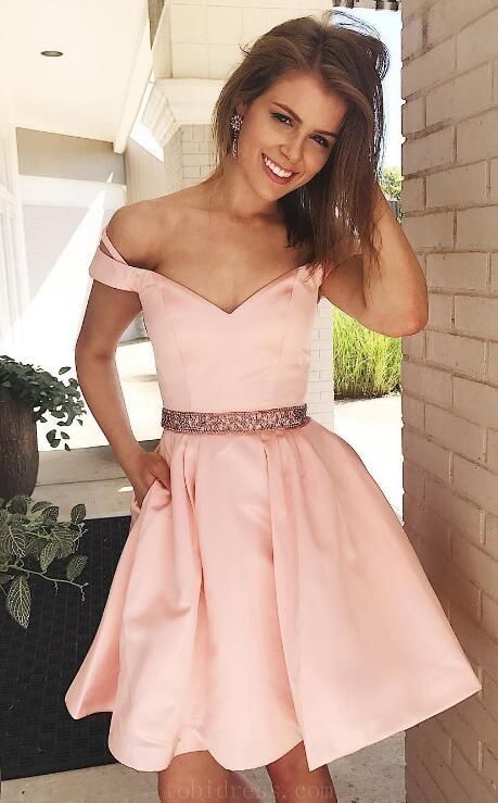 Short Pink Dress Homecoming Dress With Pockets cg322