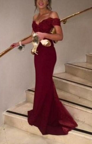 Off The Shoulder Prom Dress, Charming Formal Dresses,Mermaid Dresses ,burgundy prom dress cg335