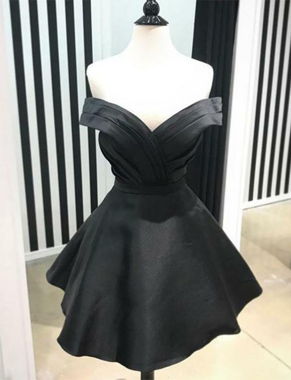 Black Short Homecoming Dresses Off The Shoulder Ruffles cg521