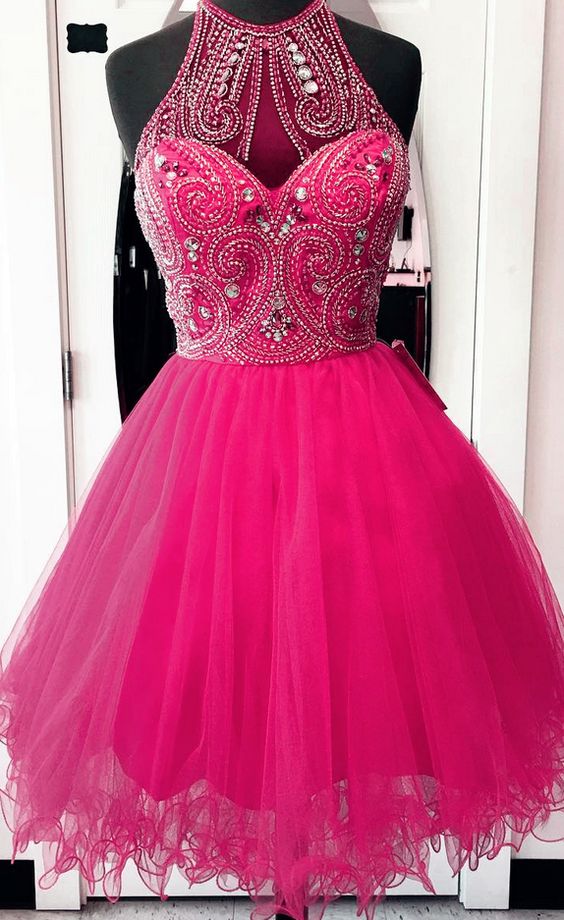 Elegant Crystal Beaded Tulle Short Party Dress, Short Homecoming Dress cg5613