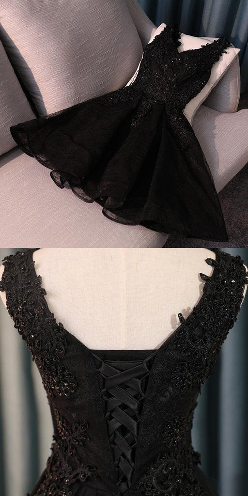 Sexy Deep V-Neck Two Straps Short Homecoming Dresses Online A-Line Black Juniors Dresses cg593