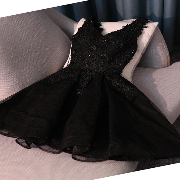 Sexy Deep V-Neck Two Straps Short Homecoming Dresses Online A-Line Black Juniors Dresses cg593