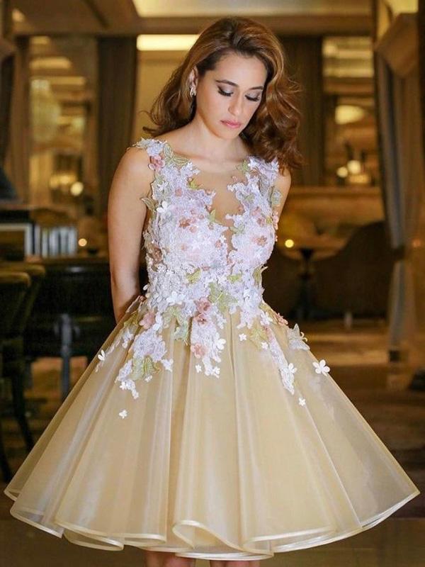 Sexy Deep V-Neck Two Straps Short Homecoming Dresses With Appliques cg594
