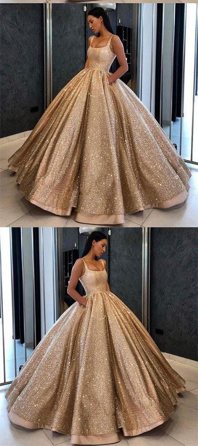 Ball Gown Sequins Gold Quinceanera Dress Sweet 16 Dresses With Pocket ,modest prom dress cg608