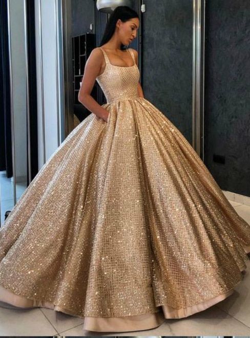 Ball Gown Sequins Gold Quinceanera Dress Sweet 16 Dresses With Pocket ,modest prom dress cg608