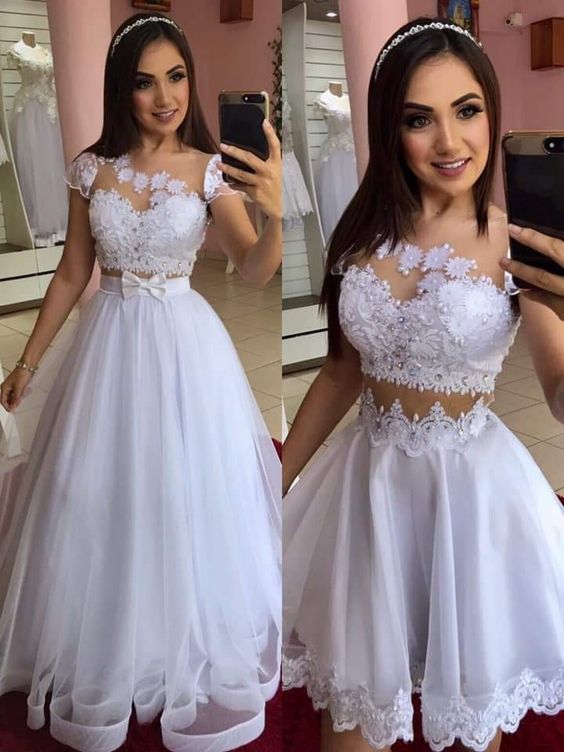 White a line prom Dresses With Lace cg6106