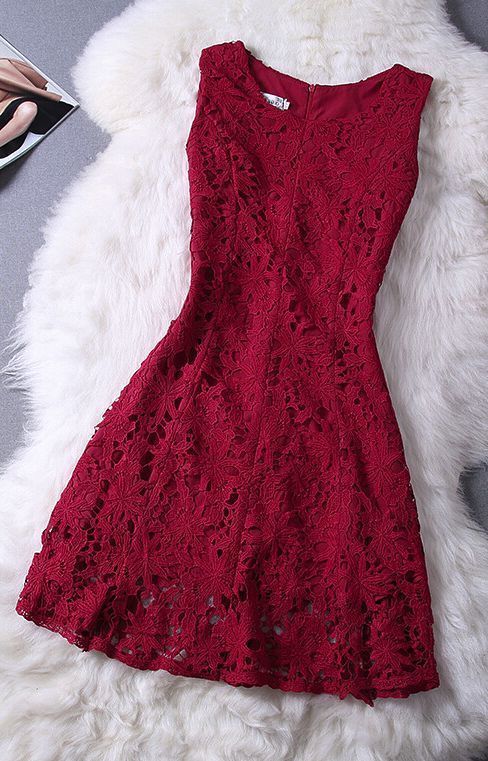 Elegant Lace Homecoming Dress,Sleeveless Dress,Burgundy Homecoming Dress cg616
