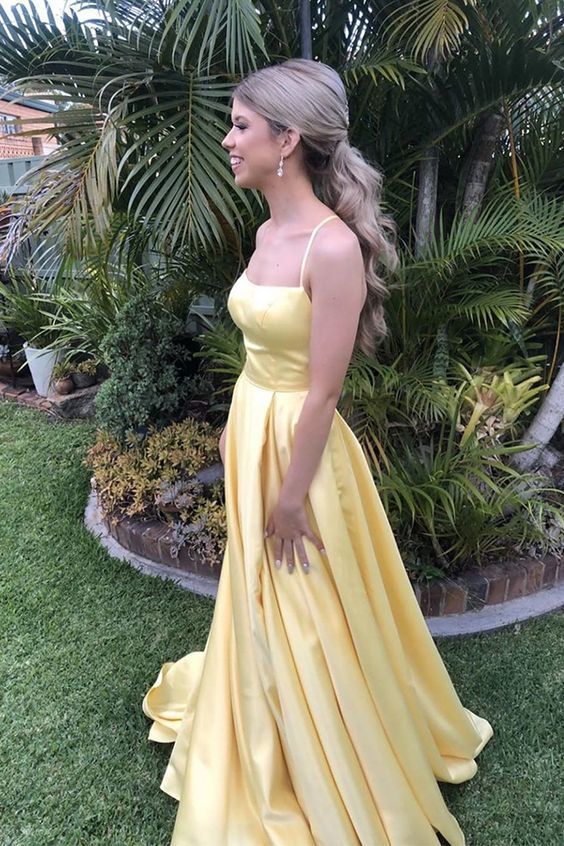 Spaghetti Straps yellow Prom Dress cg6453