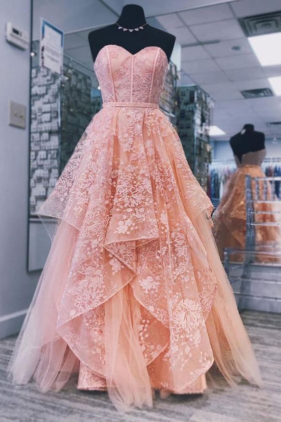 Sweetheart Neck Tulle Long Prom Dress, Princess Sweet 16 Dress cg675