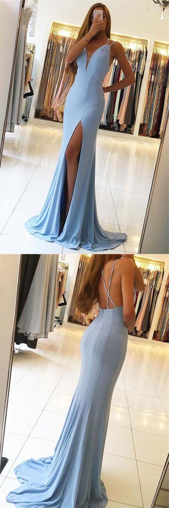 Gorgeous Sleeveless Mermaid Evening Dress Slit Long Prom Dress cg677
