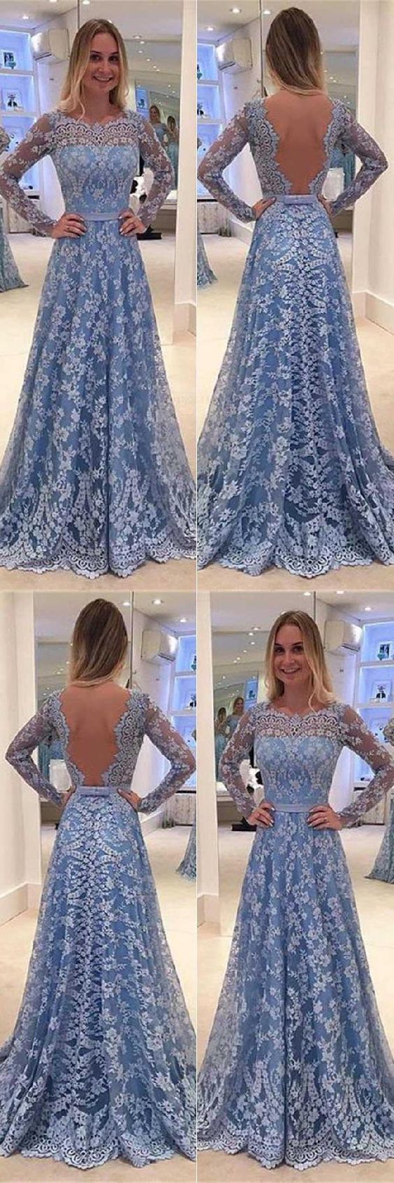A-line prom dress, Lace Long Sleeve Flower Collar 2019 Long Prom Dress Evening Dress cg797