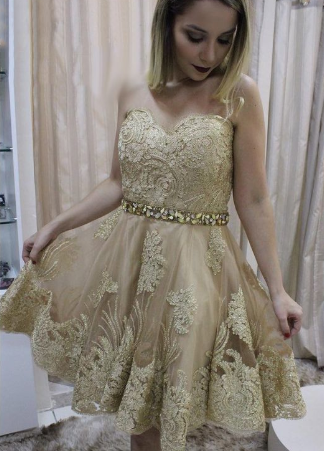 LACE SLEEVELESS CUTE SHORT CRYSTALS SWEETHEART HOMECOMING DRESS cg823