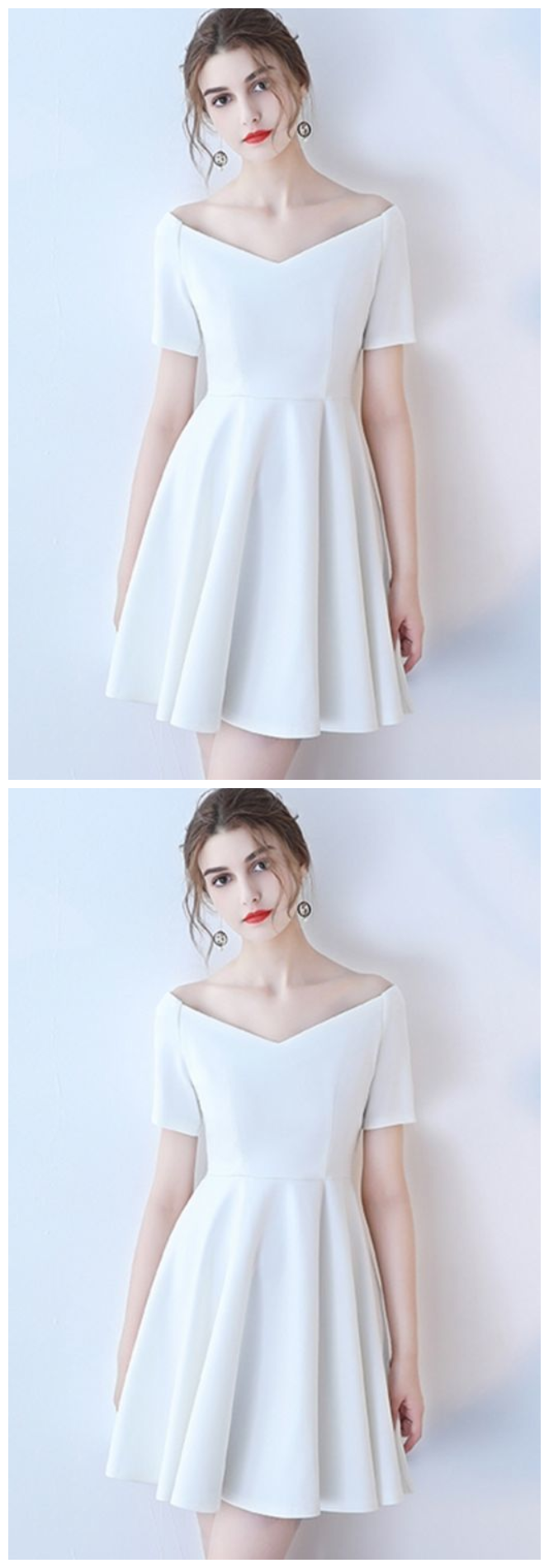 Solid Color V-Neck Short Sleeves A-Line homecoming Dresses cg967