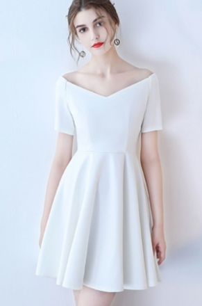 Solid Color V-Neck Short Sleeves A-Line homecoming Dresses cg967