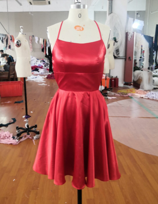 A-Line Short red Homecoming Dress Satin Party Dress cg5149