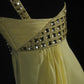 Yellow One Shoulder Chiffon Vintage Evening Dresses, Sleeveless Long Party Gowns  cg25500