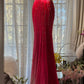 Red Beaded Vintage Evening Dresses, Sleeveless Long Party Gowns  cg25501