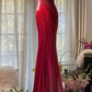 Red Beaded Vintage Evening Dresses, Sleeveless Long Party Gowns  cg25501