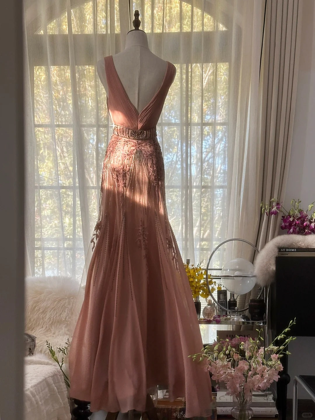 Sexy V Neck Chiffon Vintage Evening Dresses, Sleeveless Long Party Gowns  cg25504