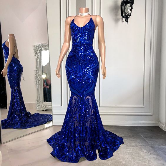 Royal blue prom dress, spaghetti prom dress, lace prom dresses, sparky prom dress     cg24874