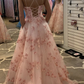Pink tulle lace long ball gown dress A line evening dress   cg24941