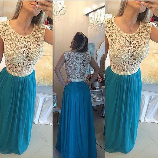 Lace Prom Dresses,Pearls Prom Gown,See Through Prom Dress,Long Evening Dress,Chiffon Graduation Dresses,Evening Gown  cg10090