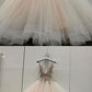 Champagne v neck tulle lace long prom dress, champagne evening dress cg1015