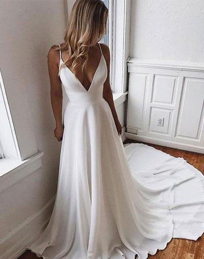 White v neck chiffon long prom dress, white evening dress, white lace formal dress cg1028