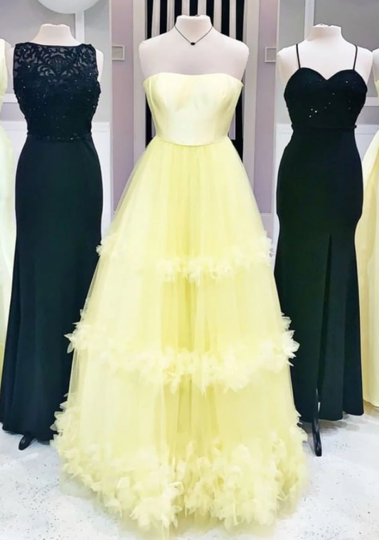 Yellow sweetheart tulle long prom dress yellow formal dress   cg10393