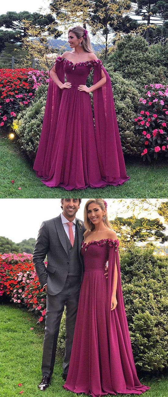 2019 Chic Grape Off The Shoulder long cheap Prom Evening Dresses cg1071