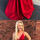 Simple Straps A-line Red Spaghetti Straps V Neck Long Prom Dress cg1073
