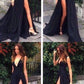 Sexy Evening Dress,Slit Party Dress,Black Slit Prom Dress,Sexy Black Slit Graduation Dress  cg1077