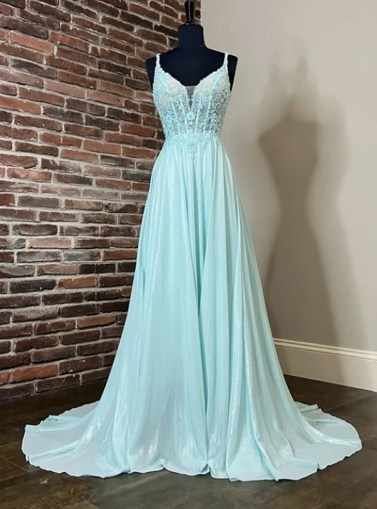 Blue lace long prom dress blue evening dress   cg10813
