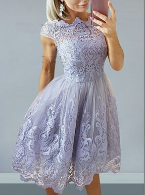 A-Line Bateau Cap Sleeves Lilac Homecoming Dress with Appliques cg1107