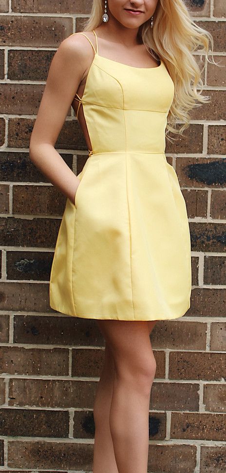 Simple Short Yellow Homecoming Dress with Pockets cg1135