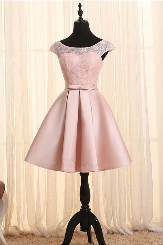 Scoop Neck Cap Sleeves Lace Homecoming Dress cg1142