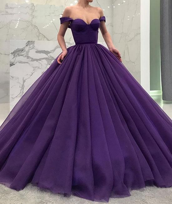 Simple Prom Dress,Purple Tulle Prom Dress,Off Shoulder Evening Dress ,Floor Length Prom Gowns   cg11668