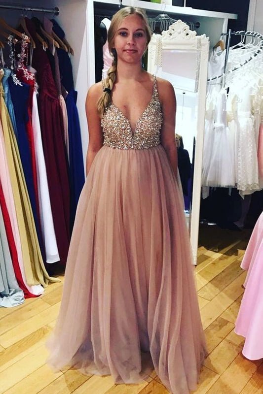 V Blush Pink Prom Dress with Beading   cg11677