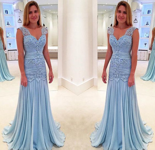 Lace Prom Dresses,Blue Prom Dress,Modest Prom Gown,Light Blue Prom Gown    cg12156