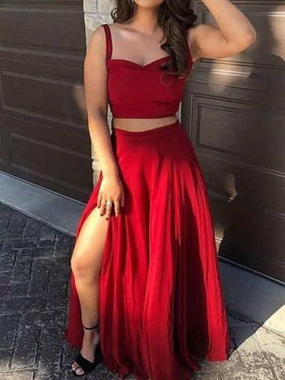 Sexy Two Piece Red Prom Dresses   cg12415