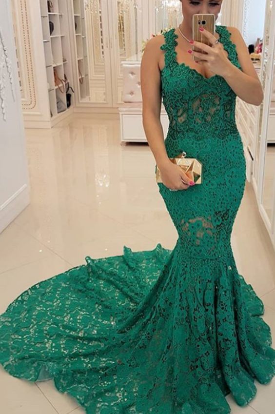 Custom Made Mermaid Green Lace Prom Dress Strapless Custom Made Women Dress   cg12532