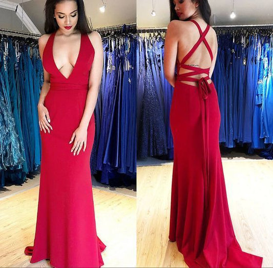Sexy Long Red Prom Dresses Sleeveless Mermaid Dress   cg12559