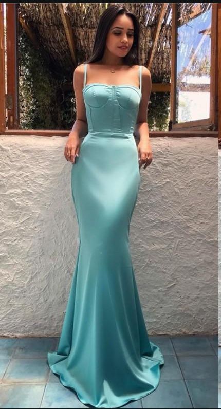 Tiffany Blue Soft Satin Spaghtti Strap Mermaid Fashion Prom Dresses cg1269