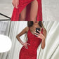 red sparkle side slit long sparkle formal prom dress cg1270