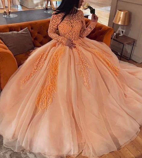 Long Sleeve Tulle Appliques Ball Gown Quinceanera prom Dresses    cg12983
