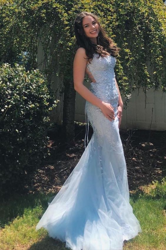 Mermaid Light Blue Prom Dress with Appliques   cg13050